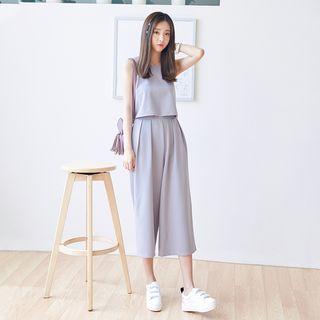 Set: Cropped Tank Top + Wide-leg Cropped Pants