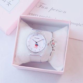 Set: Transparent Strap Watch + Floral Bangle
