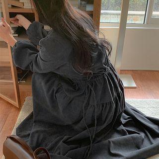 Plus Size Drawstring Long Corduroy Dress
