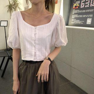 Puff-sleeve Buttoned Cropped Top