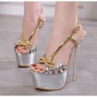 Faux Leather Bow-accent Platform High-heel Sandals