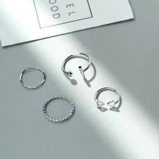 Set Of 4: Ring (various Designs) Set Of 4 - J071 - Silver - One Size