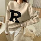 R Letter Oversize Sweater
