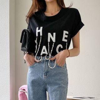 Faux-pearl Trim Letter T-shirt