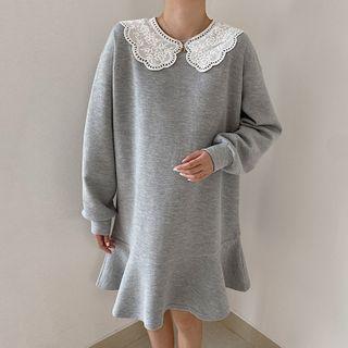 Midi A-line Lace Collar Sweatshirt Dress