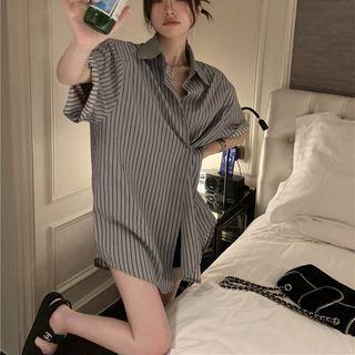 Short-sleeve Striped Shirt Shirt - Stripes - Gray - One Size