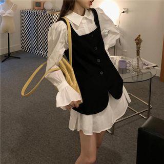 Mini A-line Shirtdress / Button Vest / Set