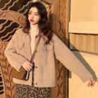 Fleece Button Jacket / Leopard Slit Pencil Dress / Turtleneck Top