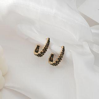 Rhinestone Drop Earring 1 Pair - 925 Silver - Black - One Size
