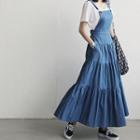 Pocket-front Shirred Suspender Dress