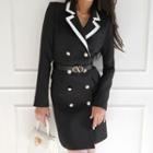 Long-sleeve Contrast Trim Mini Collared Dress