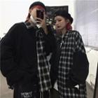 Couple Matching Plaid Panel Long-sleeve Shirt As Shown In Figure - One Size