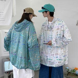 Couple Matching Lettering Print Hoodie Jacket