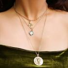 Coin Cross & Rhinestone Pendant Layered Necklace 2041 - Gold - One Size