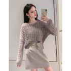 Crochet-knit Long-sleeve Top / Mini A-line Skirt With Belt Bag