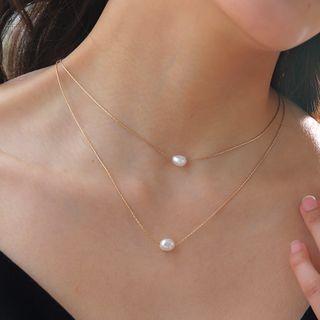 Freshwater Pearl Layered Necklace 1 Pc - Nz380 - Freshwater Pearl Layered Necklace - Gold - One Size