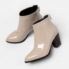 Plain Pointy-toe Block Heel Ankle Boots