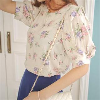 Puff-sleeve Floral Print Top