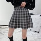 Pleated Checker Mini Skirt With Belt