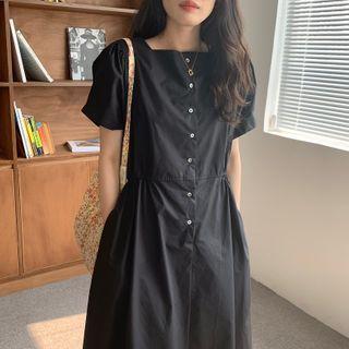 Short-sleeve Square Neck Single Breasted Dress