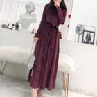 Long-sleeve Mock Neck Print Maxi Velvet Dress