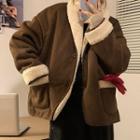 Faux Shearling Button Jacket Brown - One Size