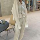 Set: Pleated Hooded Zip-up Jacket + Straight Leg Pants