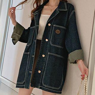 Pocket Detail Button Denim Jacket Blue - One Size