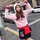 Set: Embroidered Rabbit Ear Hooded Top + A-line Skirt