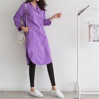 Open-placket Round-hem Shirtdress