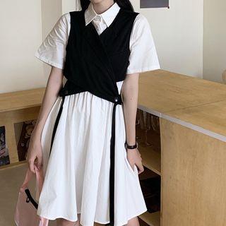 Short-sleeve A-line Shirtdress / Vest