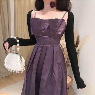 Spaghetti Strap Shirred A-line Dress / Cape