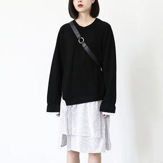 Mock Two-piece Pinstriped Panel Pullover Dress