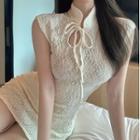 Mandarin Collar Mini Bodycon Dress Dress - White - One Size