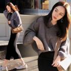 Knit Side-slit Midi H-line Skirt/ V-neck Sweater/ Set
