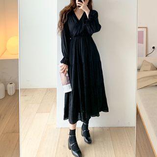 Wrap-front Silky Maxi Tiered Dress