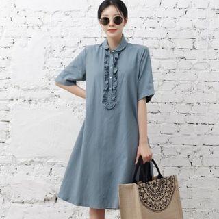 Frilled-detail Button-back Shirtdress