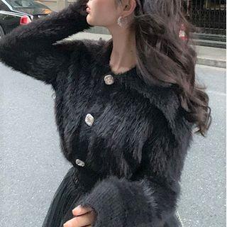 Collard Furry Cardigan