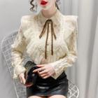Bow-neck Ruffle Trim Lace Blouse