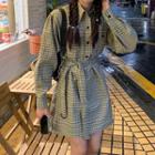 Long-sleeve Plaid Mini Shirtdress + Belt