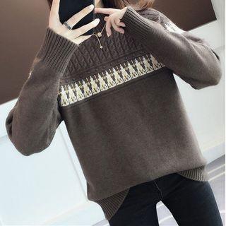 Cable Knit Panel Mock-neck Sweater
