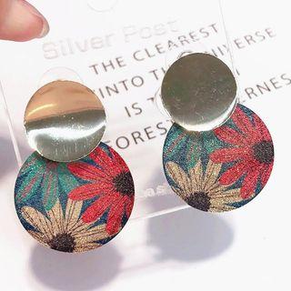 Floral Print Disc Dangle Earring