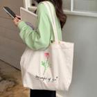 Floral Print Canvas Tote Bag Off-white - One Size
