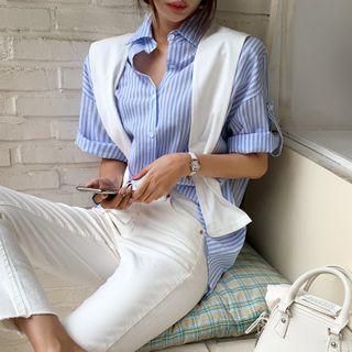 Set: Boxy Stripe Shirt + Scarf Sky Blue - One Size