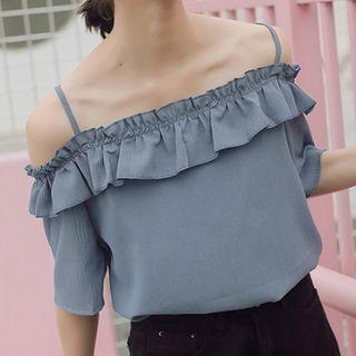 Plain Chiffon Off-shoulder Blouse
