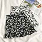Floral High-waist Ruffled-trim Skirt