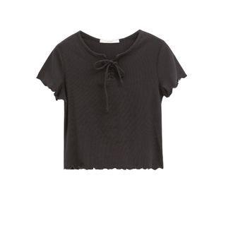 Tie-neck Lettuce Edge Knit Crop Top