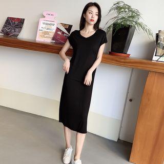 Cap-sleeve Midi Shift T-shirt Dress