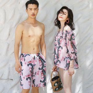 Couple Matching Beach Shorts / Set Of 3: Cover-up + Bikini Top + Swim Shorts