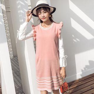 Frill Trim Striped Sleeveless Knit Dress